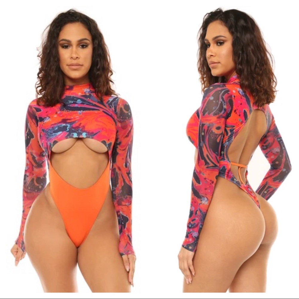 Multicolored thong one piece
